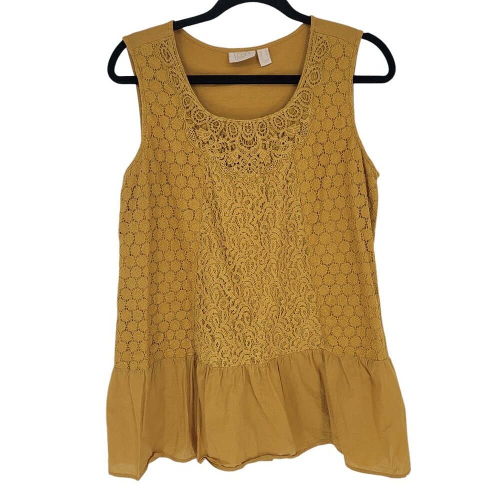 Logo lavish womens Medium Goldenrod lacy front overlay sleeveless blouse